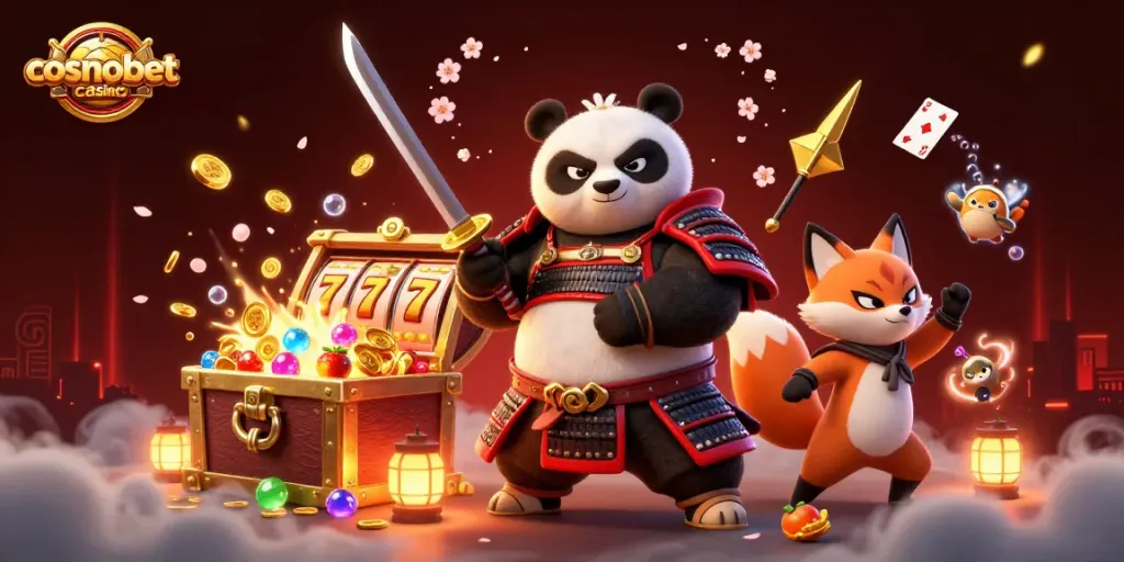 Spin and win at cosmobet casino with this vibrant 3D cartoon scene showcasing epic gaming elements.