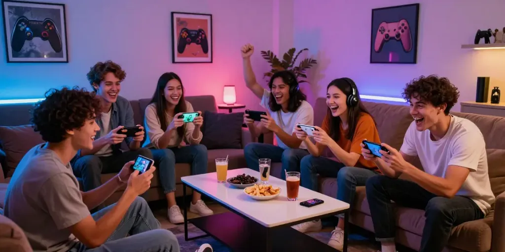 Engaging gaming scene at http://11bet-app.net/ with friends enjoying a lively gaming night.