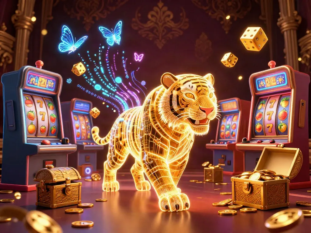 Experience the magic of hugsforhenry in a vibrant casino landscape, featuring a golden tiger and jackpot symbols.